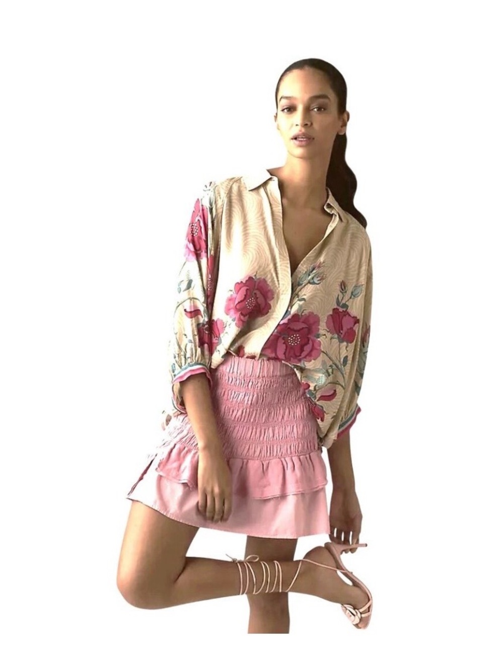 ANTHROPOLOGIE BL'NK LONDON
Women's Boho Zella
Dolman Pink Floral Top Medium - Picture 2 of 5